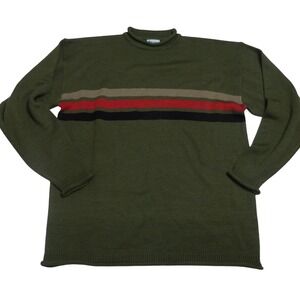 Meister‎ Men's Green Mock Neck Striped Knit Sweater Pullover XXL